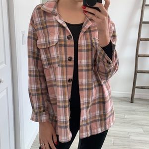Salmon Pink Plaid Jacket Blazer Checked / Size S-XS